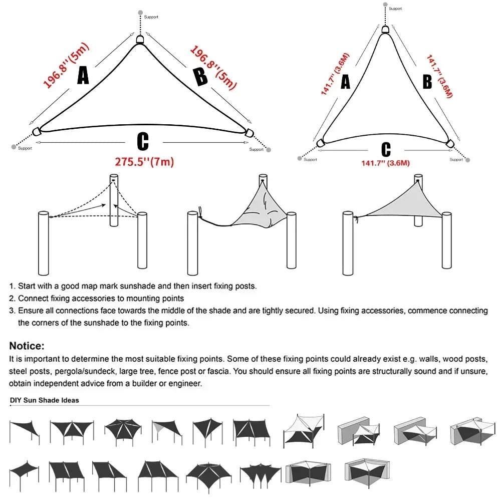Triangle Shade Sail UPF50+ 98% UV Block Water-Resistant Canopy