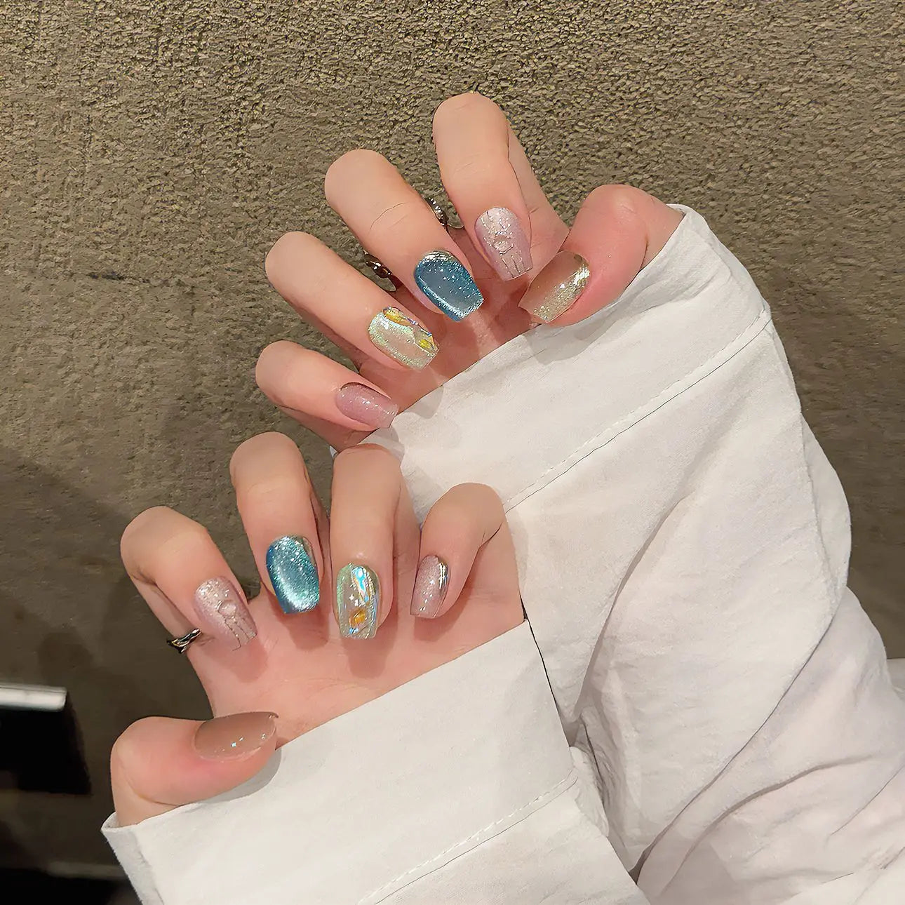 10pcs Handmade Cat Eye Press on Nails Good Luck Goldfish Print Fake Nails Tips for Women Girl Wearable Chinese Style False Nails Peaceful Pleasures Health and Wellness
