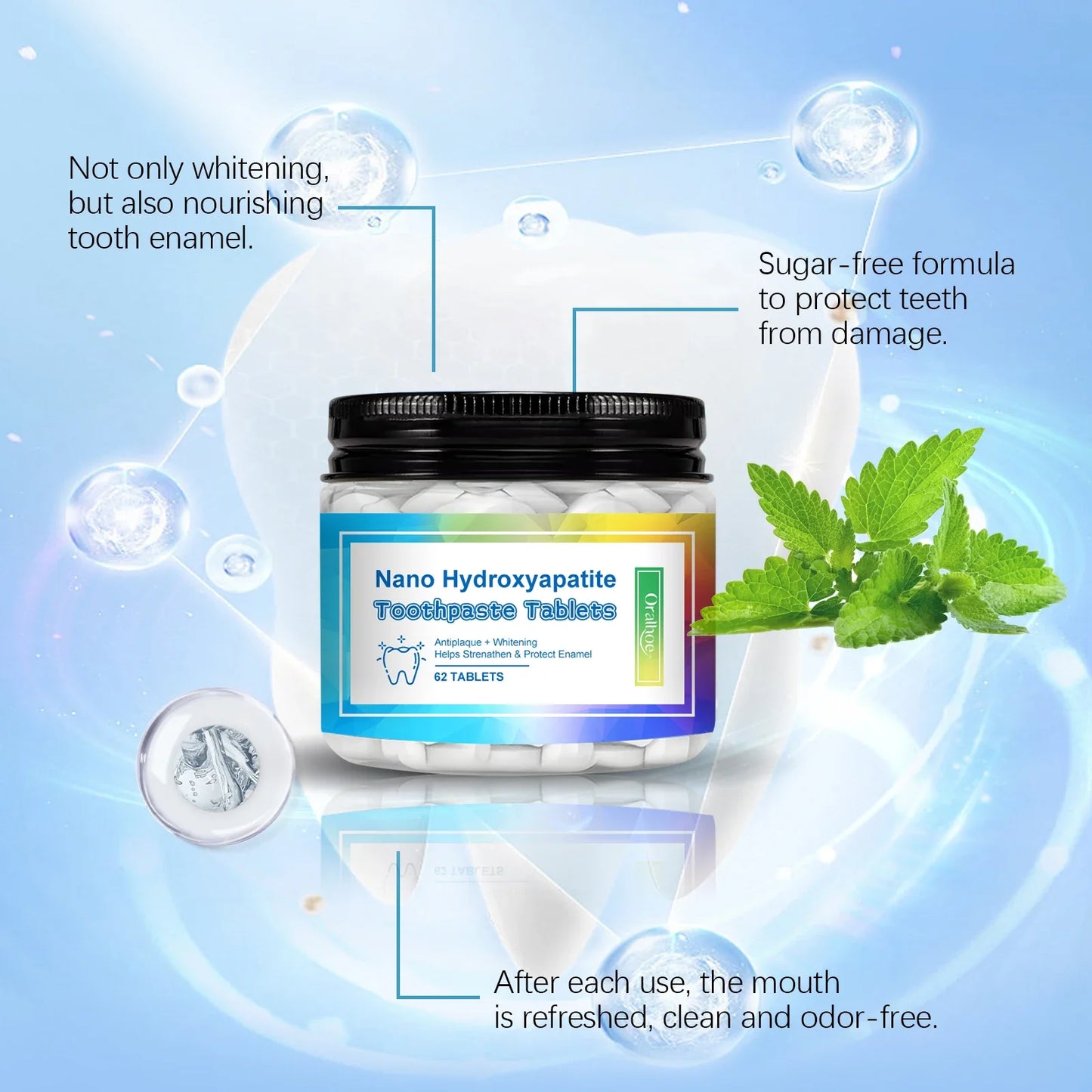 Oralhoe Mint Toothpaste Tablets 62 Pack – Fresh Breath & Stains