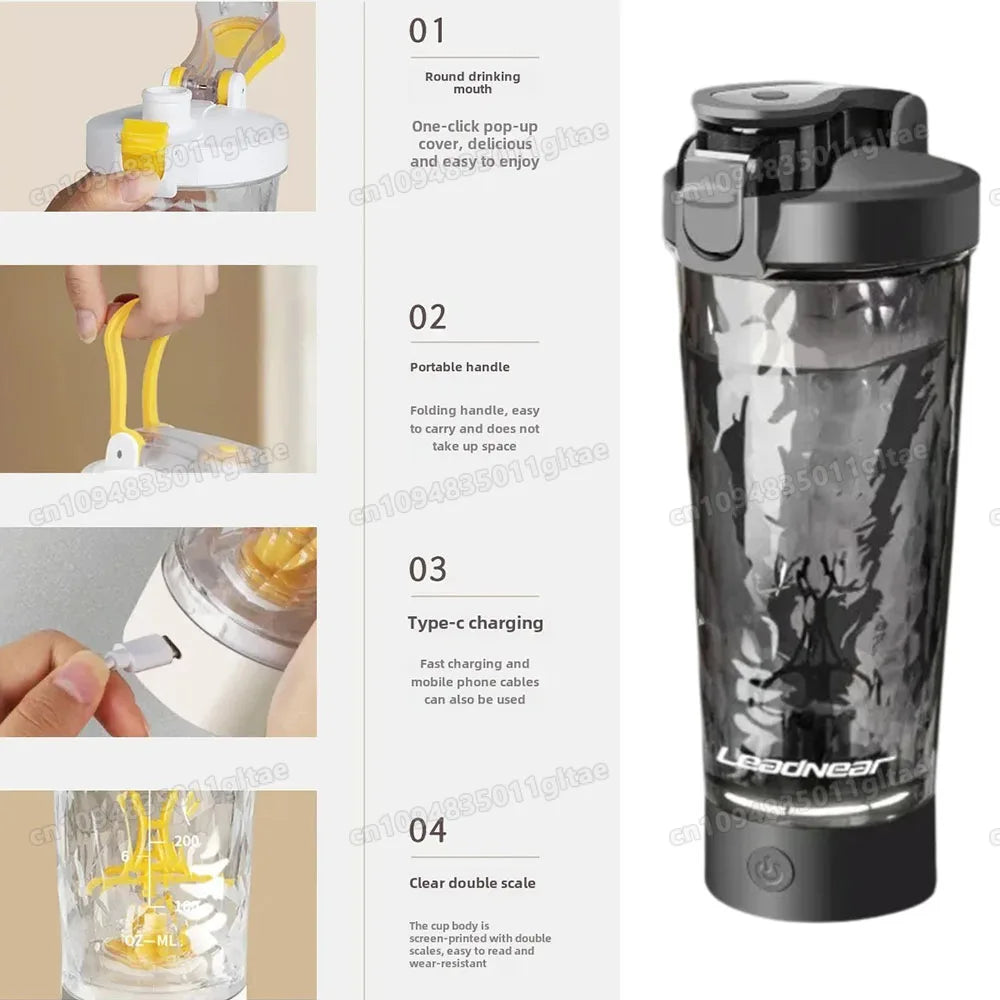 New Electric Protein Powder Mixing Cup 650Ml Automatic Shaker Bottle Mixer Milk Coffee New in Blender Kettle fro Gym Outdoor Cup Peaceful Pleasures Health and Wellness