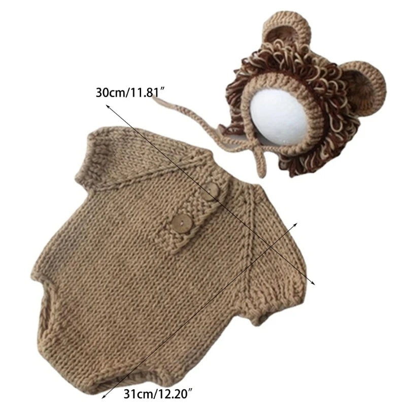 Newborn Baby Lion Costume Photo Props – Hat & Jumpsuit Set