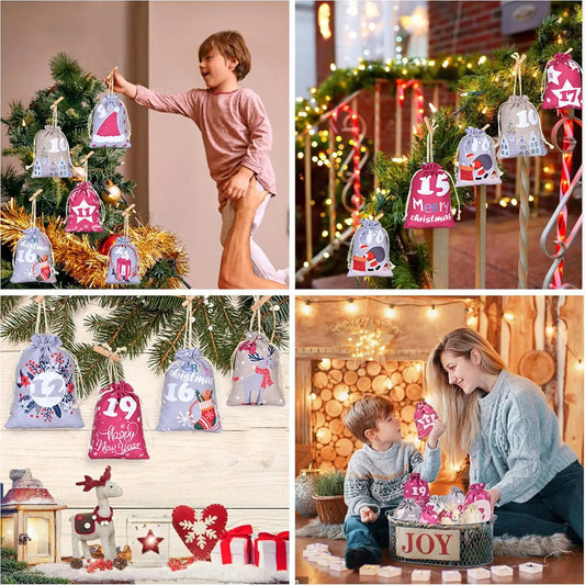 24-Day Christmas Advent Calendar Bags | Reusable Fillable Pouches Advent Calendar Bags Peaceful Pleasures Health and Wellness CN L