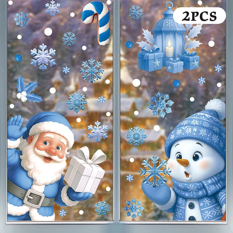 Blue Christmas Window Clings – Santa, Snowflakes & Reindeer Set