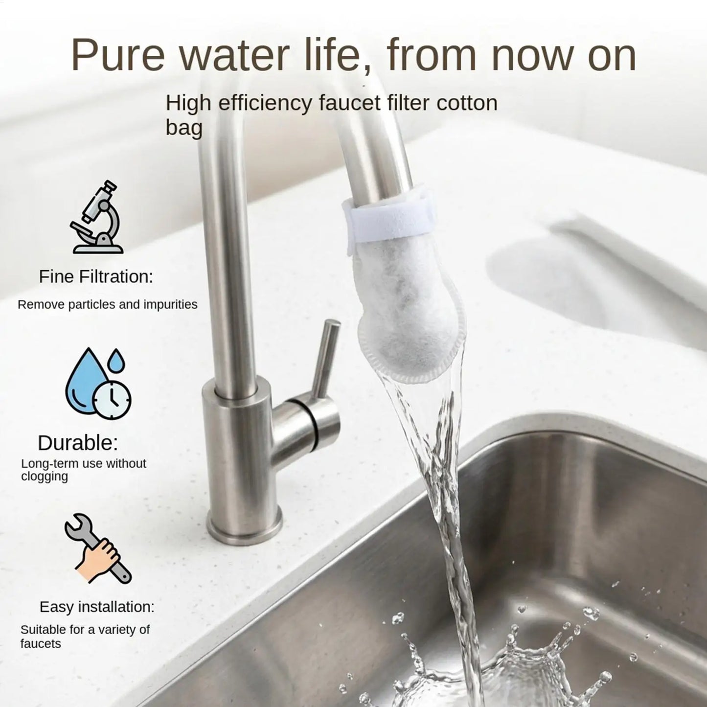 50-Pack Cotton Faucet Filter Pouches – Reduces Scale & Sediment