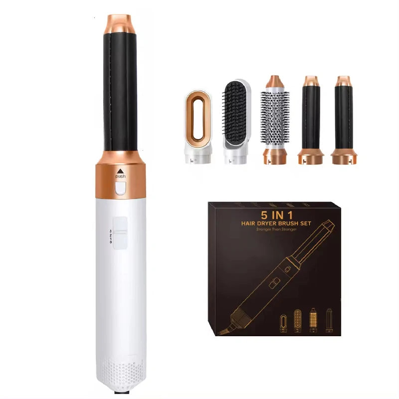 Hair Dryer 5-In-1 Electric Hair Comb Negative Ion Straight Curler Brush Blow Dryer Air Comb Removable Brush Kit Tool Peaceful Pleasures Health and Wellness White EU