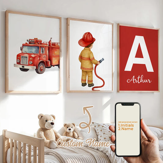 Personalized Firefighter Canvas Wall Art Set of 3 | Kids Decor Canvas Wall Art Set Peaceful Pleasures Health and Wellness GA-N030-1-3pcs 40x50cm Unframed