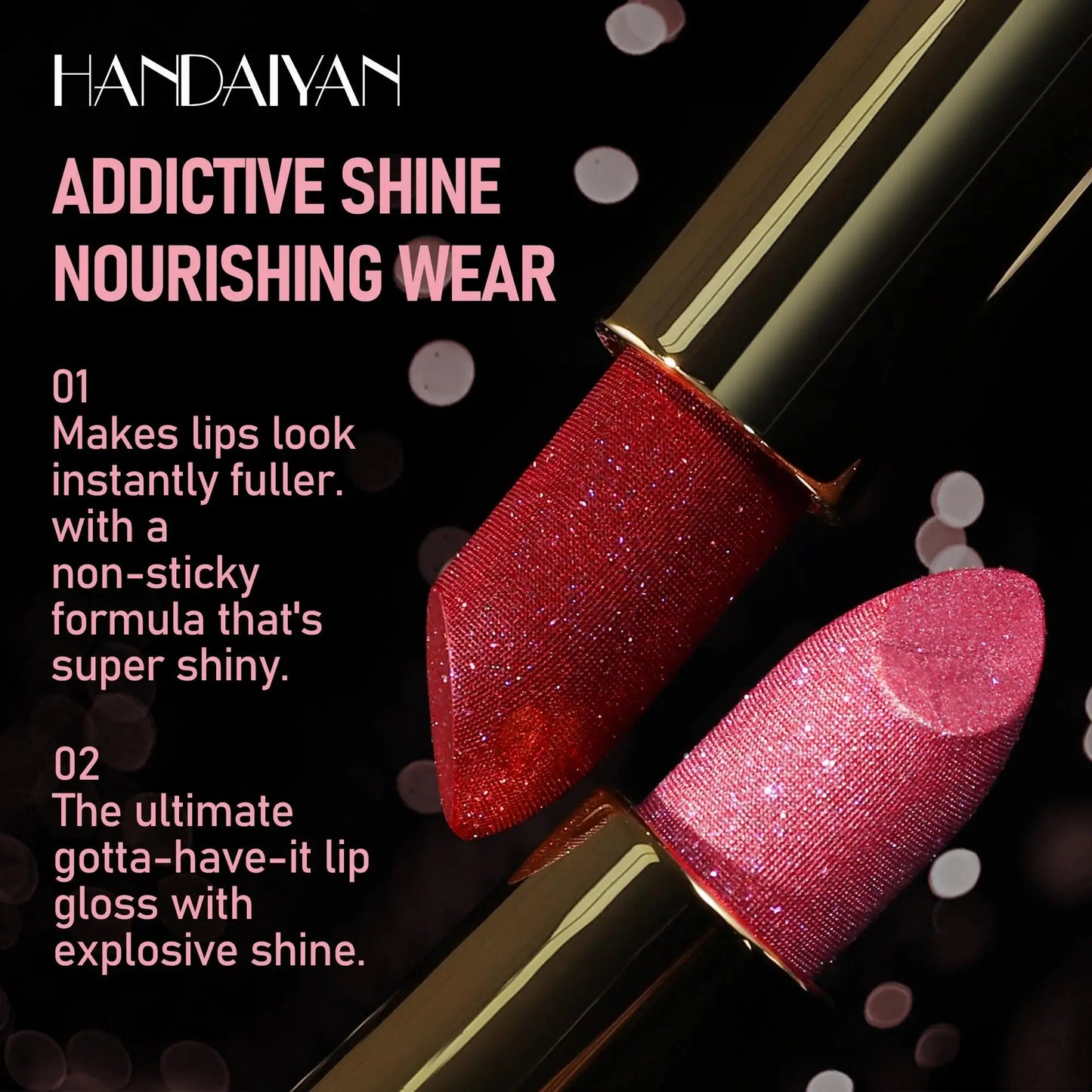 Handaiyan Glitter Diamond Lipstick – 8 Shades, Waterproof