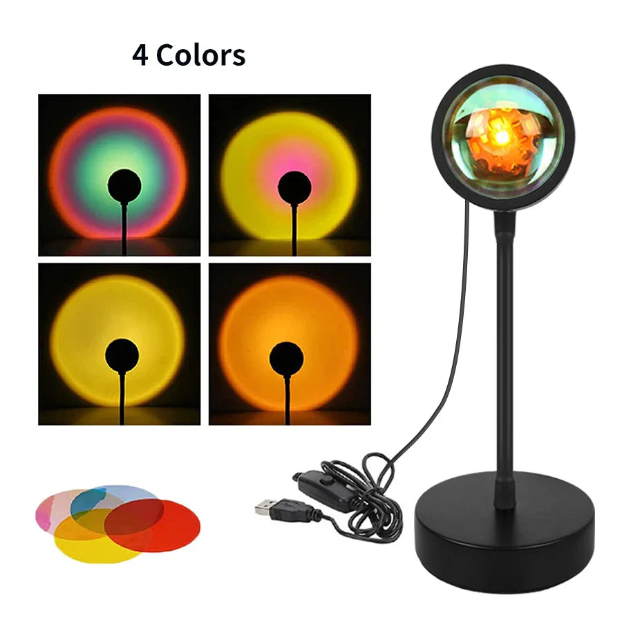 RGB Sunset Projector Night Light – USB LED Lamp with Remote
