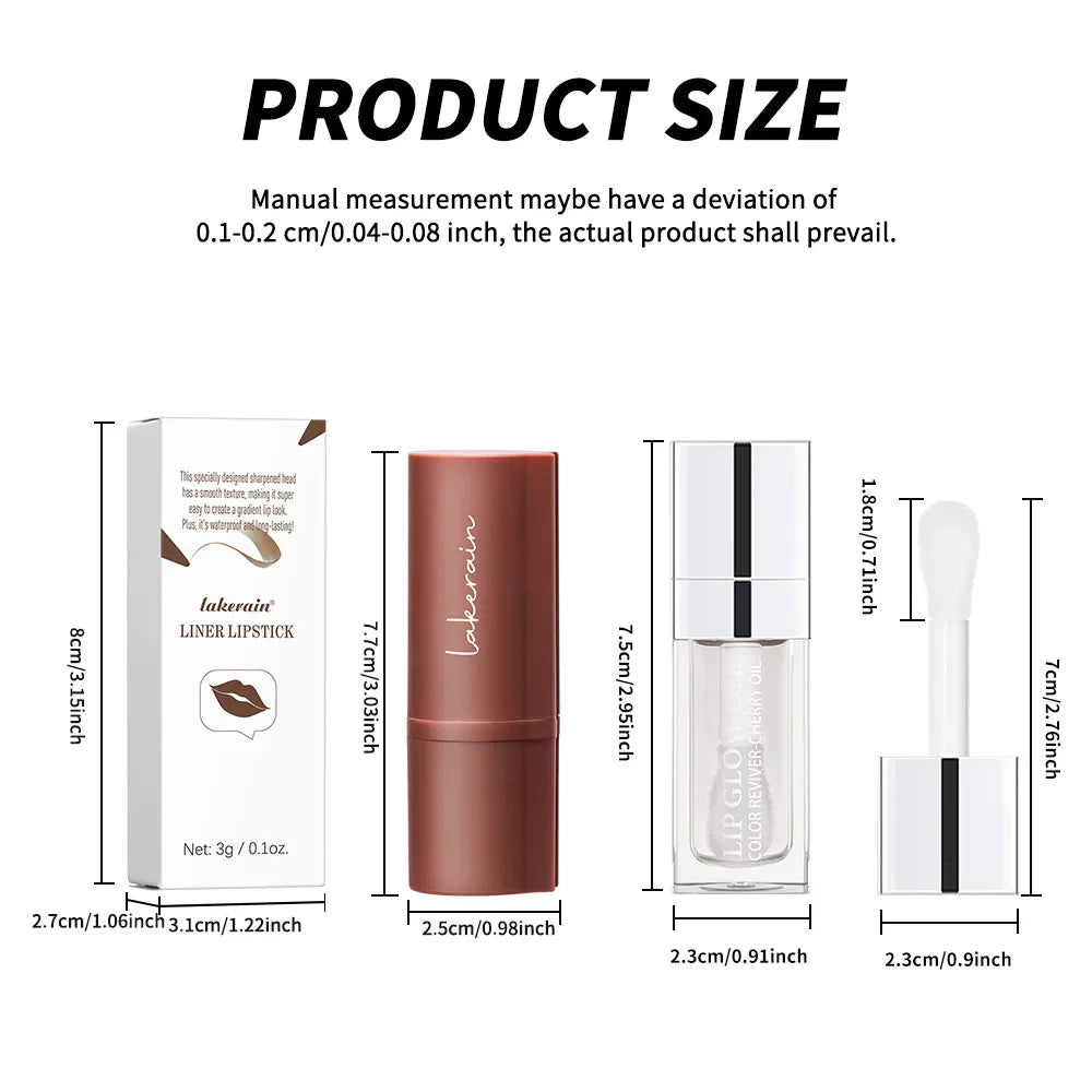 3D Lip Gloss & Liner Set – Hydrating, Long-Lasting Natural Finish
