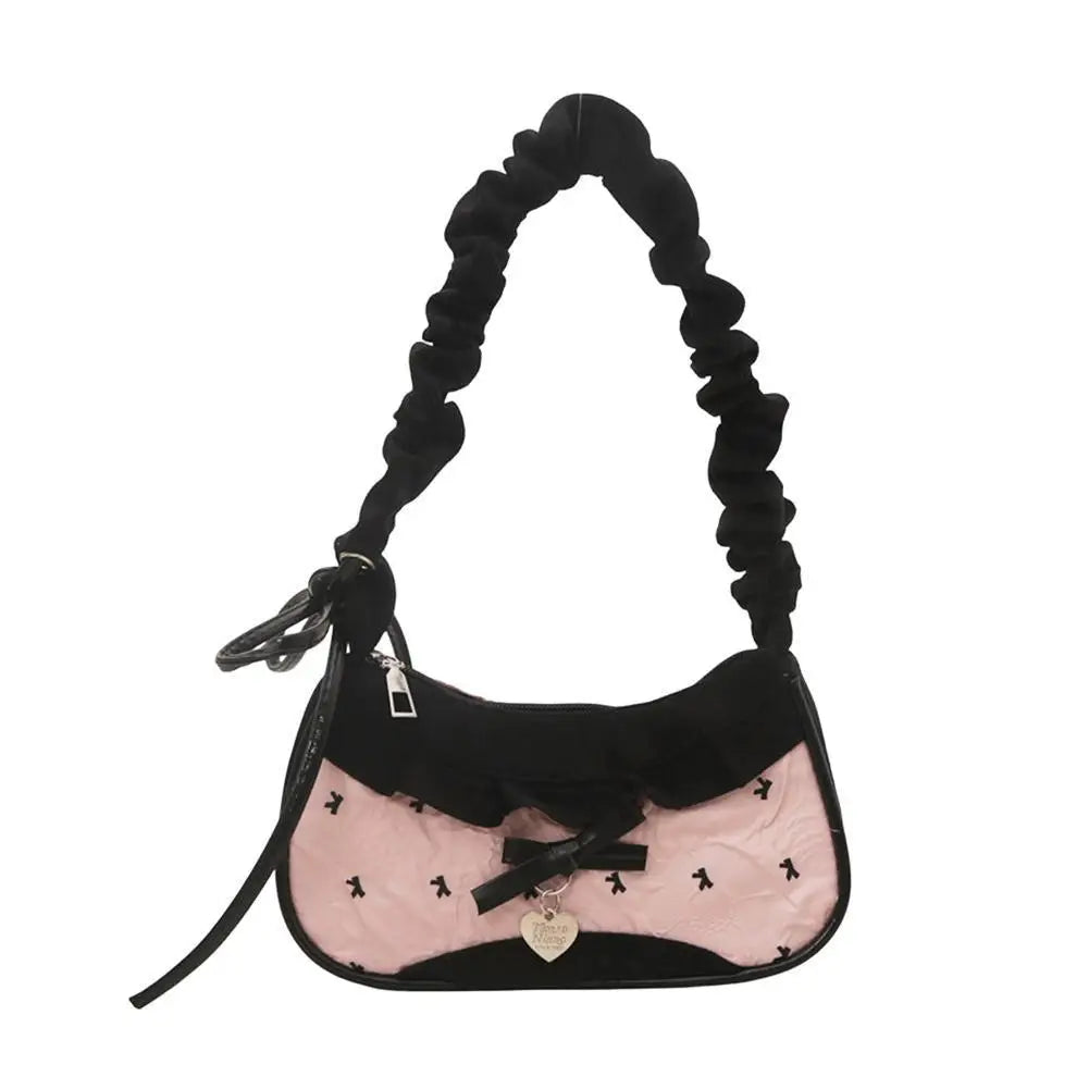 Y2K Checkered Lace Bowknot Shoulder Crossbody Bag for Women