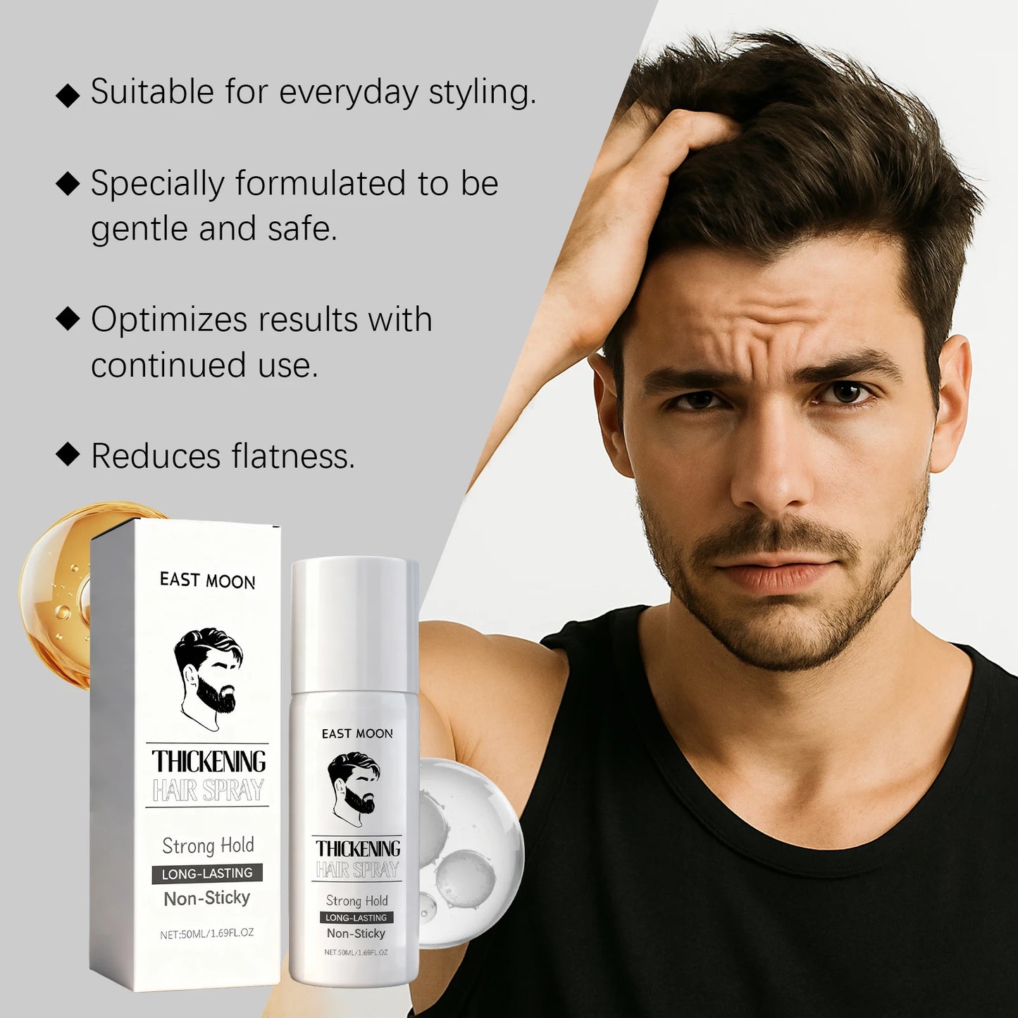 East Moon Men's Volumizing Hair Setting Spray 50ml Hair Styling Spray Peaceful Pleasures Health and Wellness