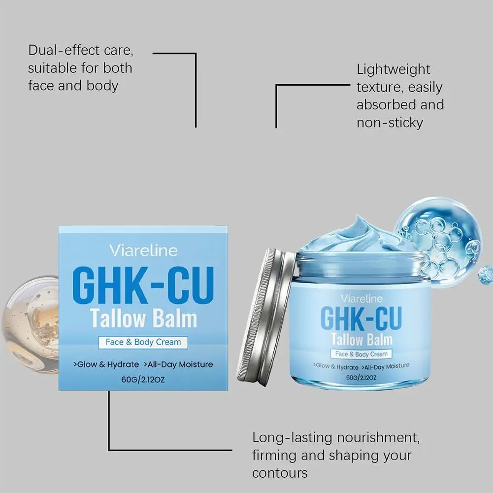Natural GHK-CU Copper Peptide Tallow Balm Blue Cream - Brighten Hydrating Face & Body Moisturizer, for Dry Sensitive Mature Skin Peaceful Pleasures Health and Wellness