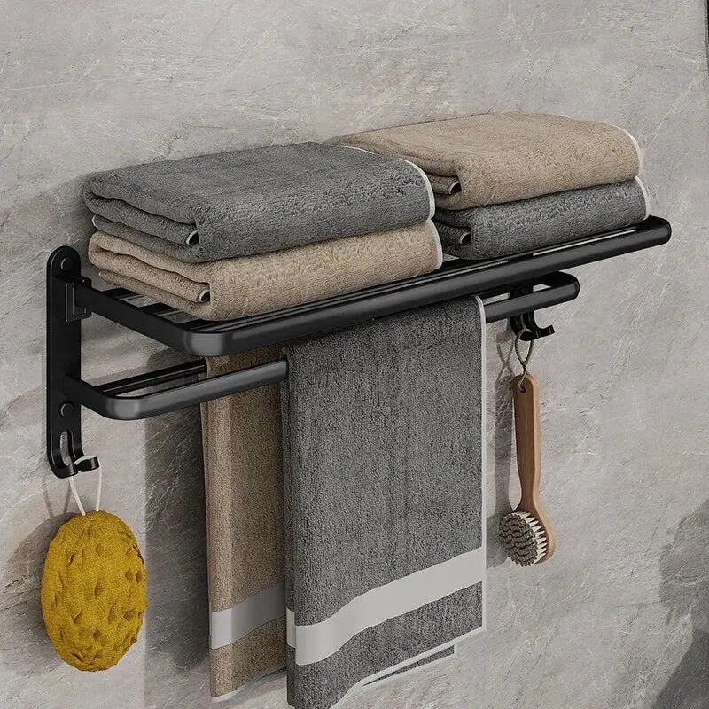 Matte Black 50CM Folding Double Towel Rack | Aluminum Wall Mount