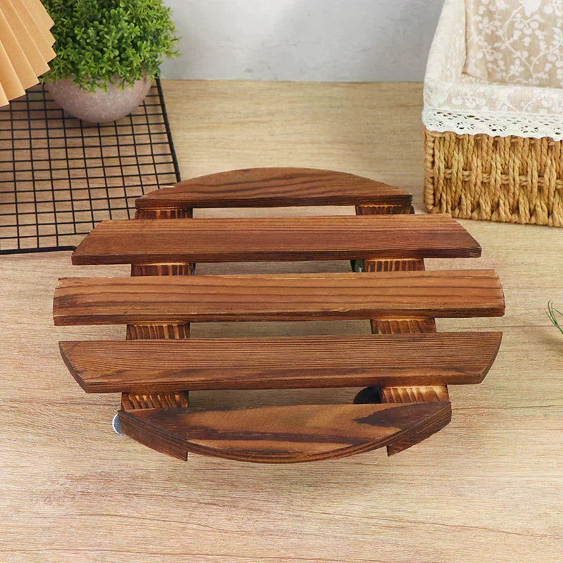Wood Rolling Plant Caddy | 360° Lockable Wheels | Indoor & Outdoor