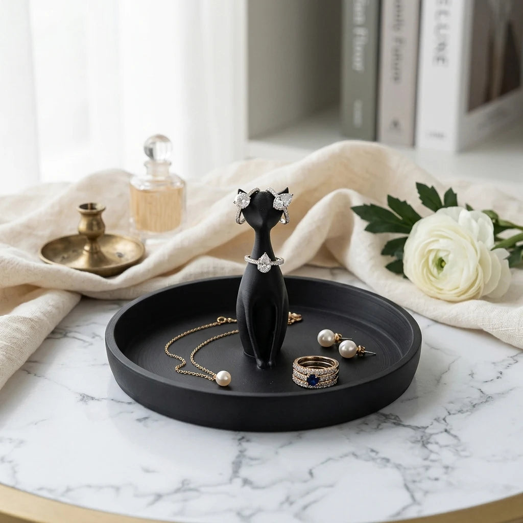 Cat Ring Holder Jewelry Dish & Trinket Tray – Cute Earring Organizer & Gift for Cat Lovers & Women