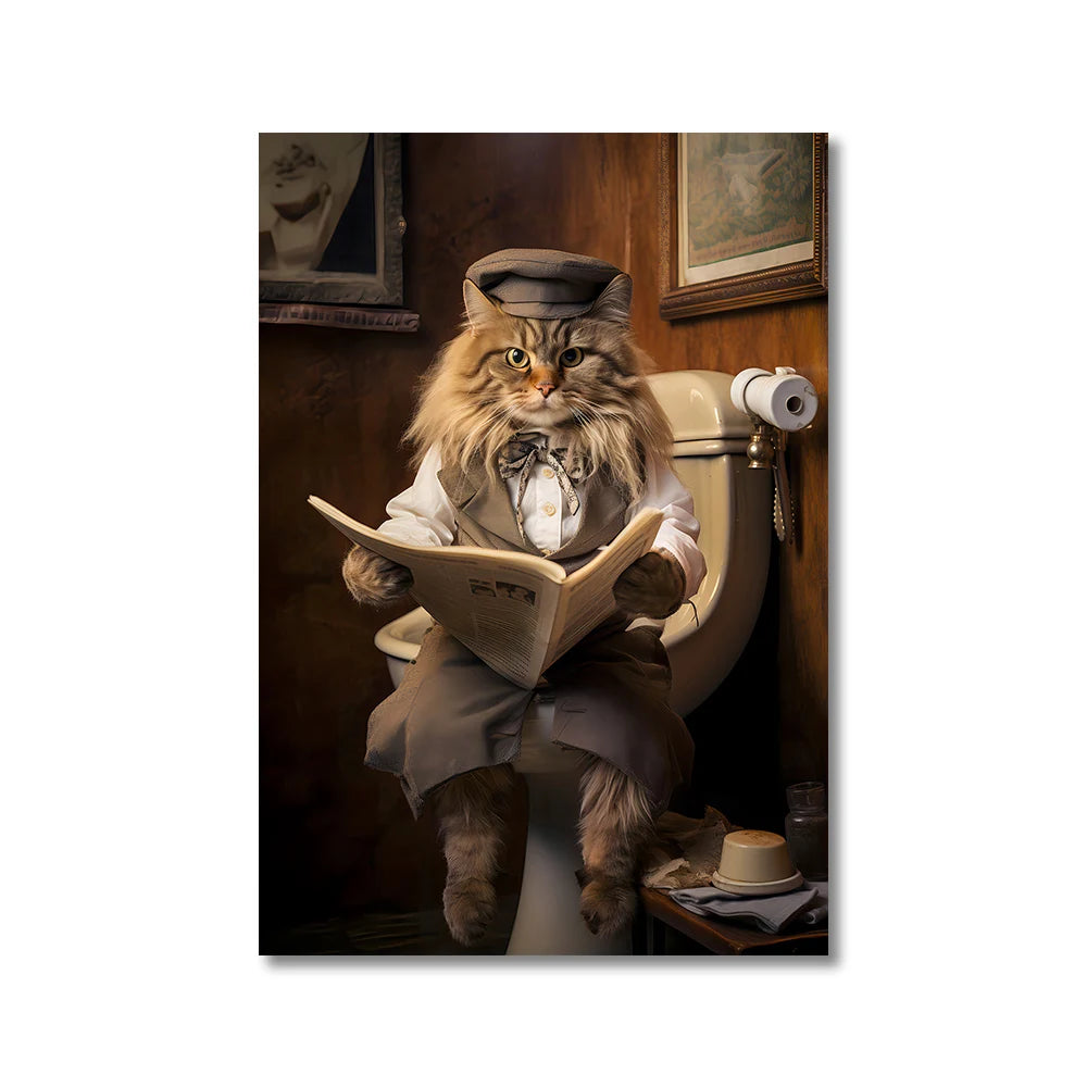 Funny Animals Toilet Canvas Painting Prints Gorilla Elephant Cat Dog Wall Poster Picture for Bathroom Room Home Decoration Peaceful Pleasures Health and Wellness 83412 30x40cm Unframed