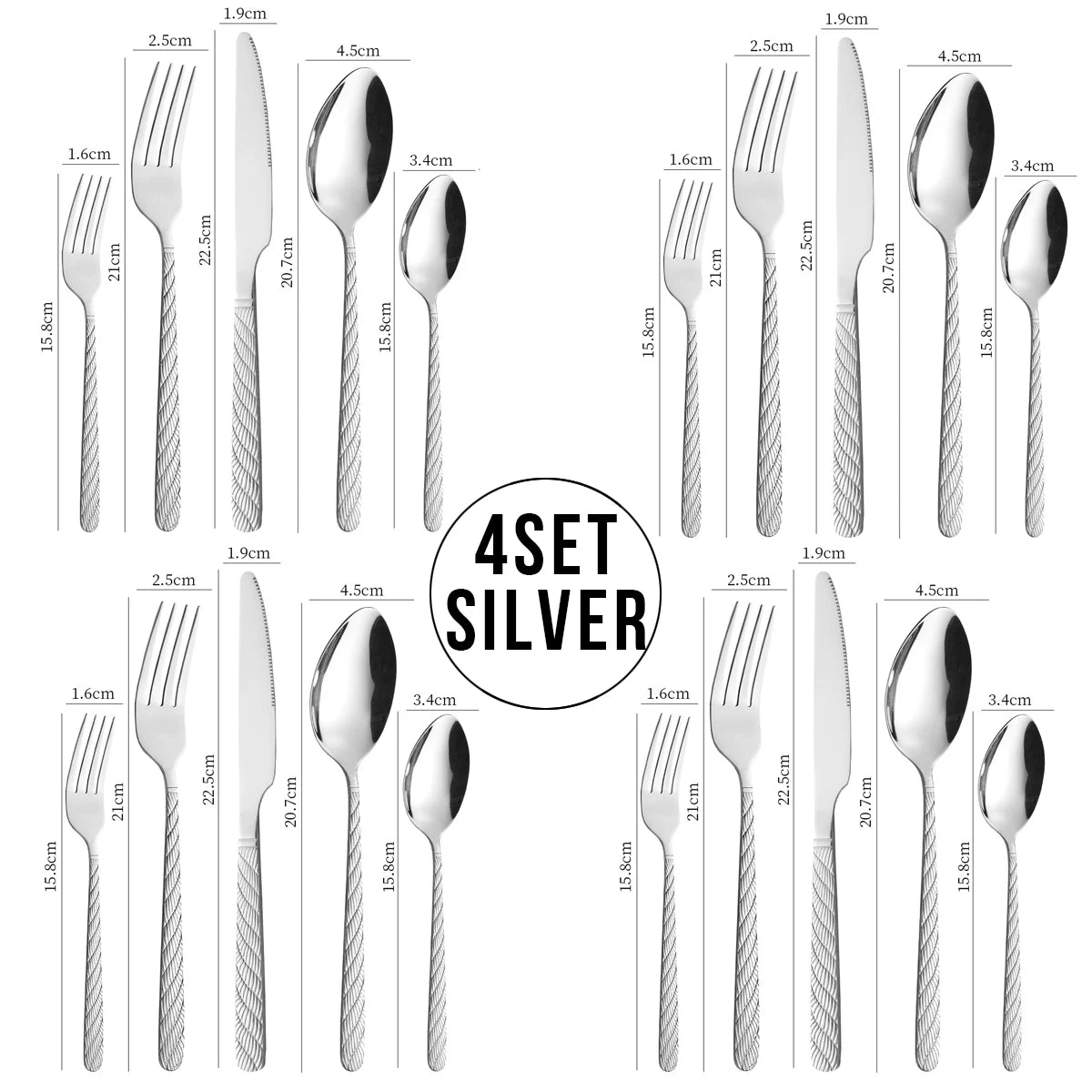 20-Piece Stainless Steel Flatware Set – Exquisite Carved Handle Silverware (Knife, Fork & Spoon) Peaceful Pleasures Health and Wellness Silver