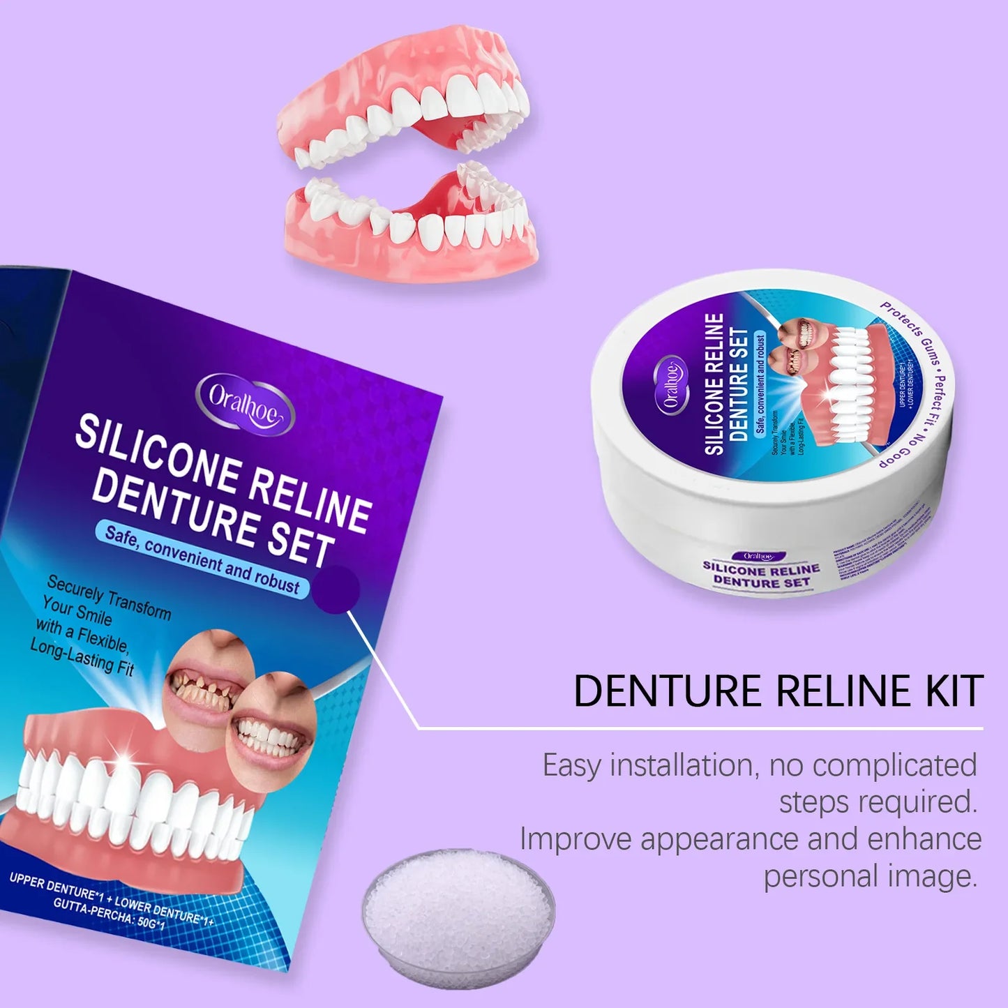 Silicone Temporary Denture Kit – Adjustable False Teeth Smile