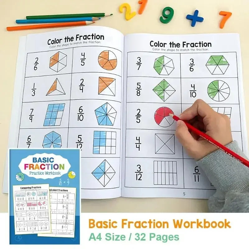 Primary School Fractions Workbook – Math Practice & Teaching Aid