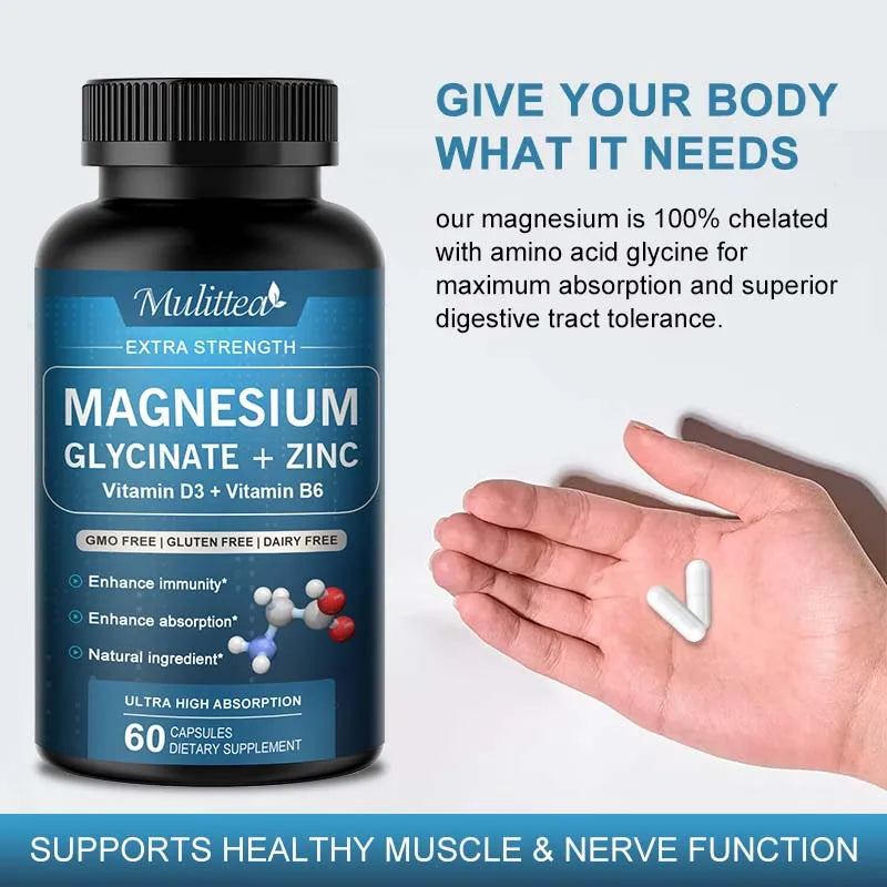 Magnesium Glycinate with Zinc, Vitamin D3 & B6 – 120 Capsules Peaceful Pleasures Health and Wellness