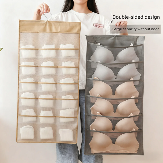 2-sided 36 grids Hanging Storage Bag Underwear Socks Bras Home Use Wardrobe Hanging Bag Pink Grey Beige Modern Simple Style Peaceful Pleasures Health and Wellness