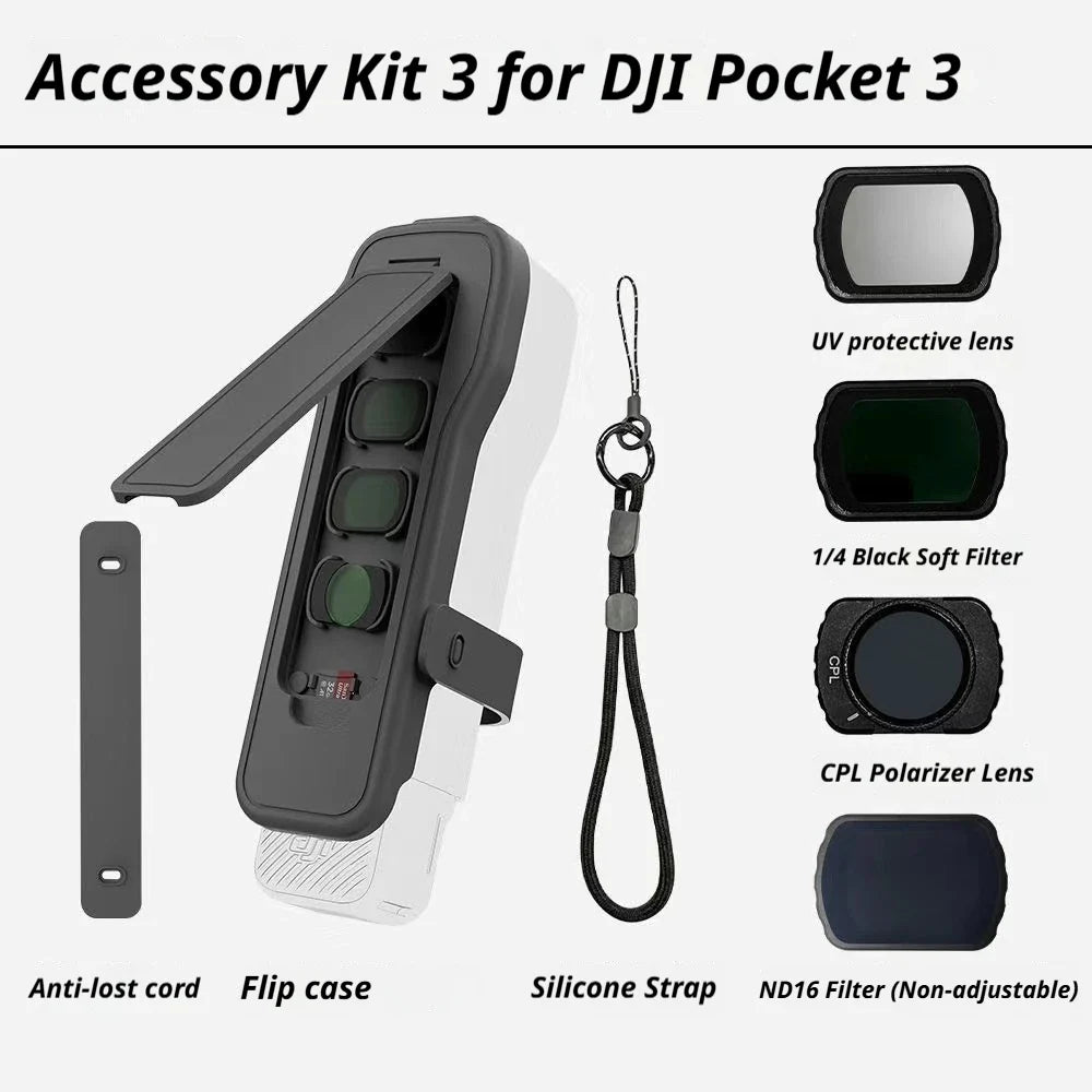 DJI Osmo Pocket 3 Flip Case with 4 Filter Slots & Lanyard