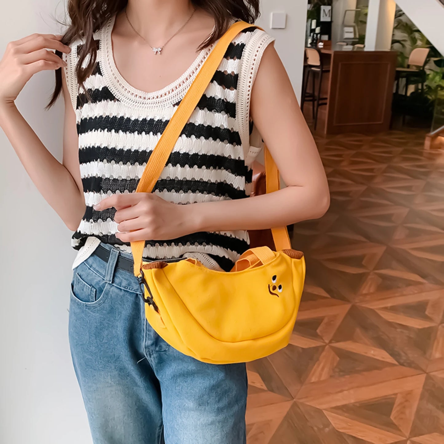 Kids Shoulder Bag Canvas Material Cute Fruit Pattern Crossbody Handbag for School and Outdoor Use Peaceful Pleasures Health and Wellness