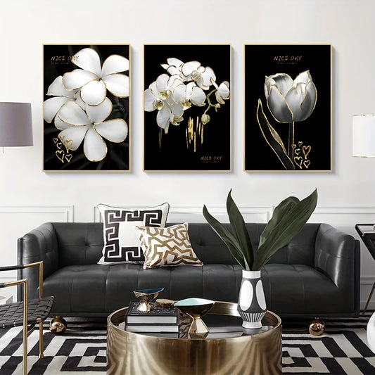 3-Piece White Flowers Canvas Wall Art | Modern Floral Prints Canvas Wall Art Peaceful Pleasures Health and Wellness 100x150cm No Frame ZLH11265-3pcs
