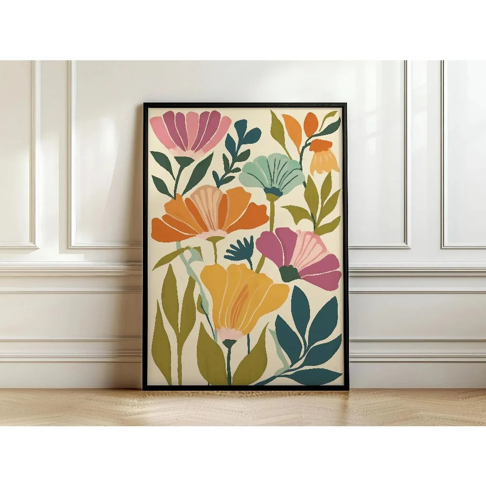 Retro Beige Floral Canvas Wall Art | Unframed Plant Print