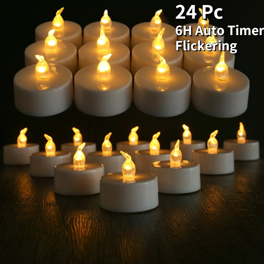 LED Tea Light With/Without Remote Flameless Flickering Candles Electronics Battery Operated Votive Light Home Table Party Decor Peaceful Pleasures Health and Wellness A 24Pc AutoTimer