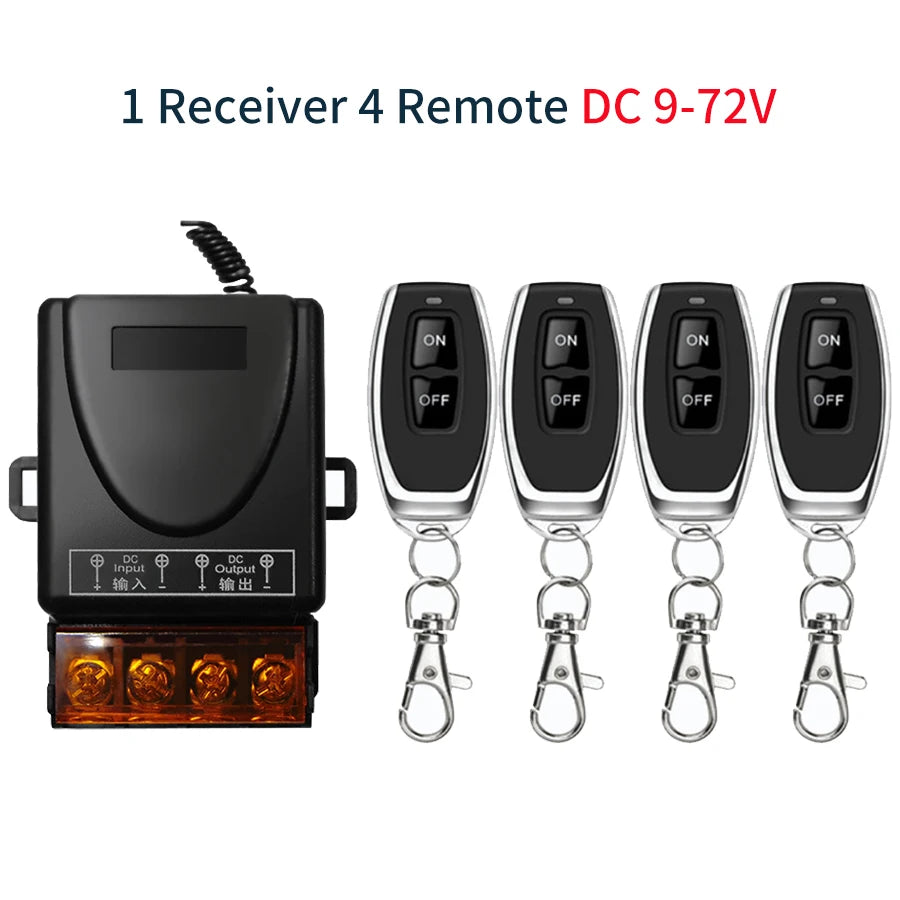 RF433Mhz Wireless Remote Control Smart Switch AC 75-220V/DC 9-72V 30A Relay On Off Receiver Transmitter For Water Pump Motor LED Peaceful Pleasures Health and Wellness 1V4 DC9-72V
