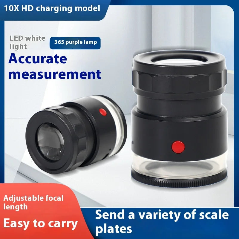 10X Hd Magnifier Adjustable Focal Distance Band Led Purple Light Charging Band Scale Measuring Board Peaceful Pleasures Health and Wellness