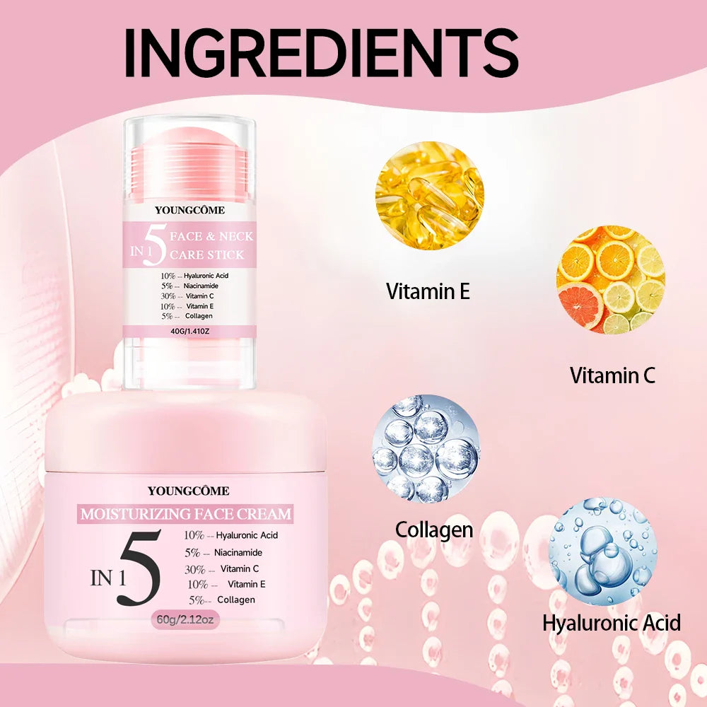 YOUNGCOME Face Cream & Neck Stick Set – Hyaluronic Acid, Vit C