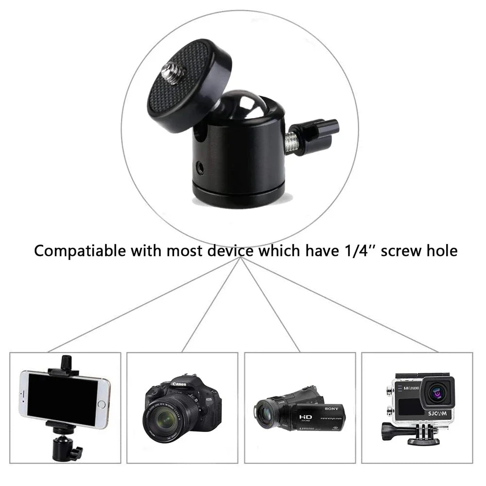 1/4" Hot Shoe Ball Head Adapter – DSLR, Action Cam & LED Mount