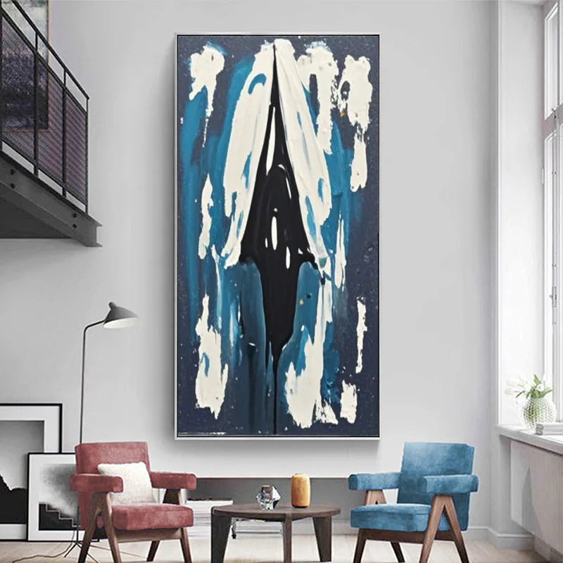 Abstract Canvas Acrylic Oil Painting Wall Art Mural Modern Creative Black White Gray Blue Brown Orange Green Golden Mountain Peaceful Pleasures Health and Wellness No Frame 8 180x250cm