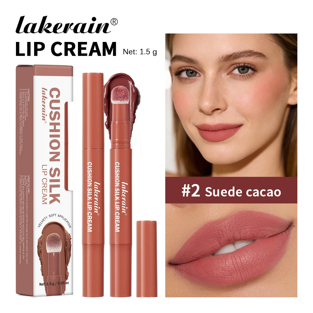 Lakerain 2-in-1 Lip Cream Powder Blusher Air Cushion Brush Design Deep Hydration Long-lasting Non Fading Lipstick Powder Blusher Peaceful Pleasures Health and Wellness Suede Cacao