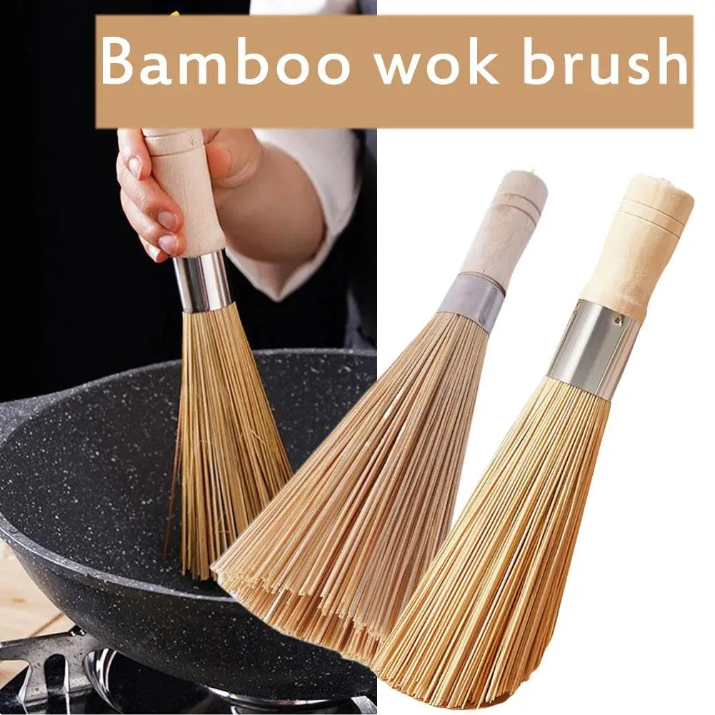 Bamboo Pot Brush Long Handle for Wok and Dish Cleaning Peaceful Pleasures Health and Wellness