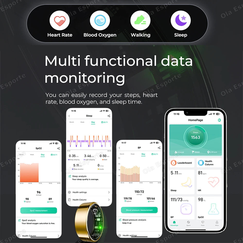Smart Ring 5ATM Waterproof Heart Rate Blood Oxygen Sleep Monitoring Men Women with Charging Case Body Health Sport Finger Ring Peaceful Pleasures Health and Wellness