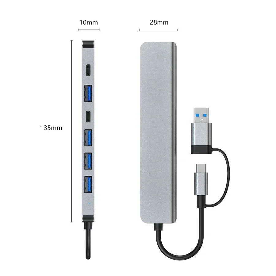 GGBEE 8-in-2 USB-C Hub – 4 USB Ports & SD Card Reader