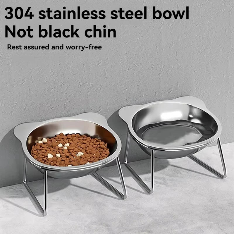 15° Tilted Elevated Raised Cat Bowls 304 Stainless Steel Neck Guard Shatter-resistant Cat Food Bowl Pet Supplies for Puppy Cat Peaceful Pleasures Health and Wellness