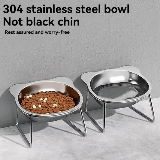 15° Tilted Elevated Raised Cat Bowls 304 Stainless Steel Neck Guard Shatter-resistant Cat Food Bowl Pet Supplies for Puppy Cat Peaceful Pleasures Health and Wellness