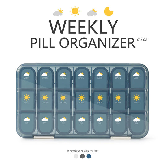 Portable 21/28 Grids Weekly Pill Box Medicine Dispenser Tablet Organizer Storage Boxes 7 Days Compartment Pills Case Container Peaceful Pleasures Health and Wellness