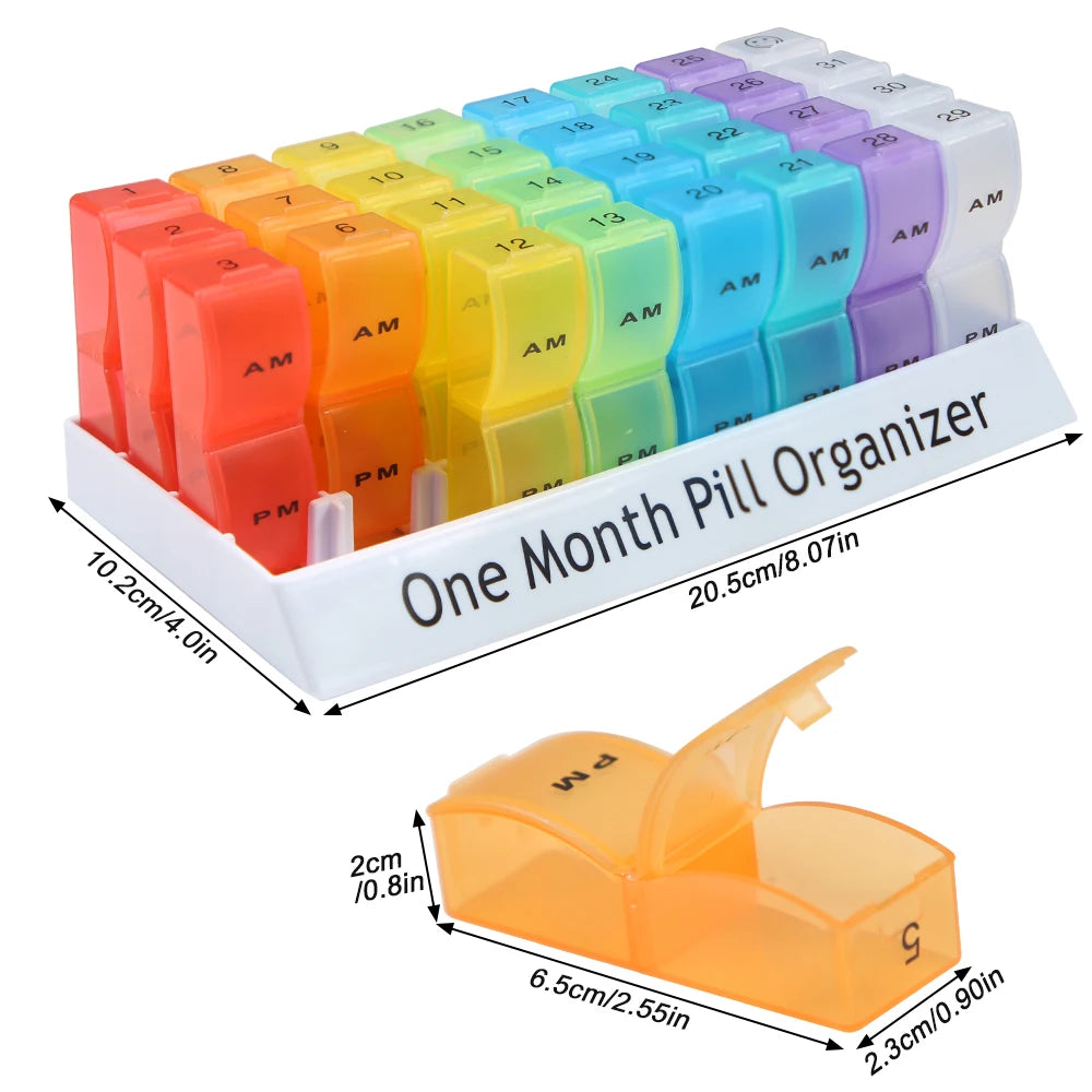 One Month Pill Organizer 2 Times A Day AM/PM for Vitamins, Fish Oil, Supplement, 31 Day Pill Box Organizer, 31 Days Pill Cases Peaceful Pleasures Health and Wellness