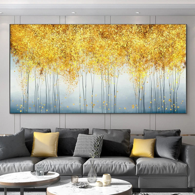 Abstract Leaves Oil Painting Print On Canvas Texture Golden and Silver Trees Wall Art Modern Home Decor Living Room Wall Decor Peaceful Pleasures Health and Wellness black golden-13 20x40cm