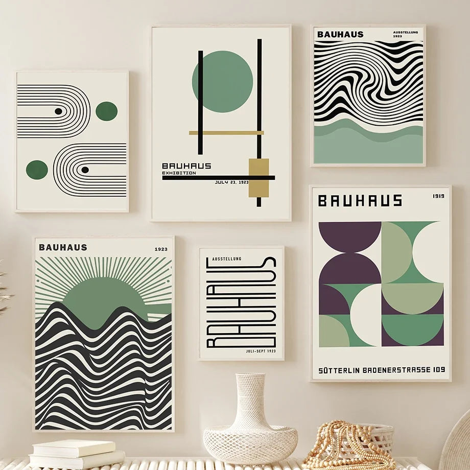 Scandinavian Bauhaus Green Color Block Canvas Wall Art Print