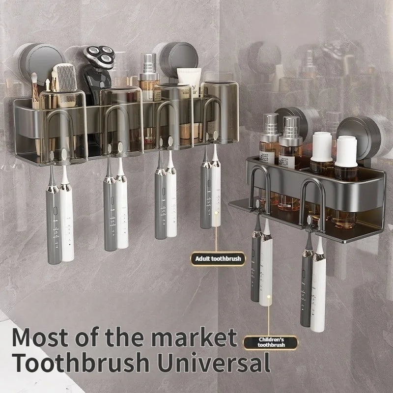Drill-Free Suction Cup Toothbrush Holder & Cup Rack