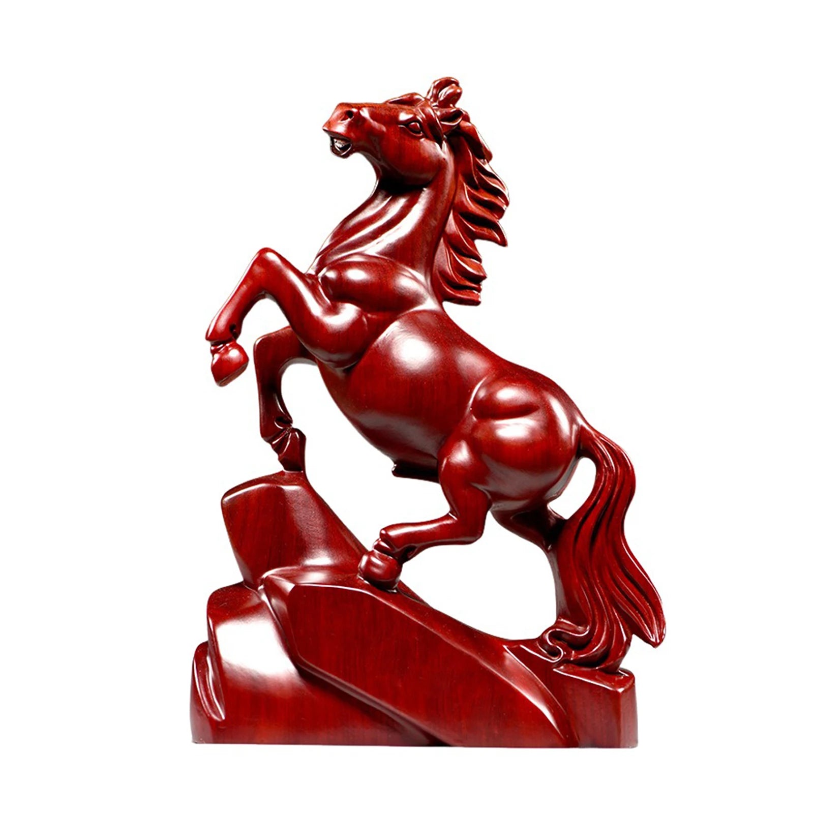 2026 Year of the Horse Wood Figurine | Chinese New Year Statue Decorative Figurine Peaceful Pleasures Health and Wellness Red 8cm