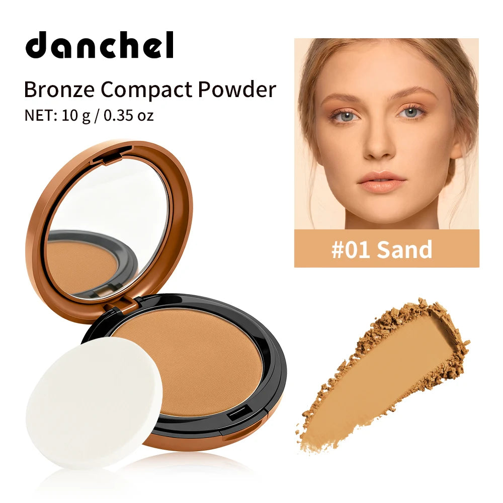 Bronze Compact Powder Long-Lasting Smooth Matte Bronze Finish Natural Brightening Conceal Flaw Even Skin Tone Powder With Mirror Peaceful Pleasures Health and Wellness Sand