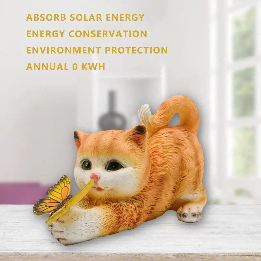 Solar Cat Garden Statue with Butterfly Light | Yard Decor