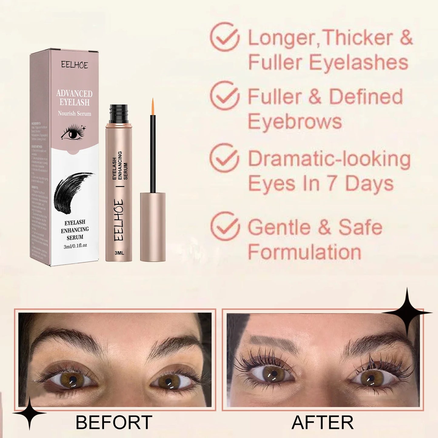 EELHOE Eyelash Growth Serum for Fuller Thicker Lashes Peaceful Pleasures Health and Wellness
